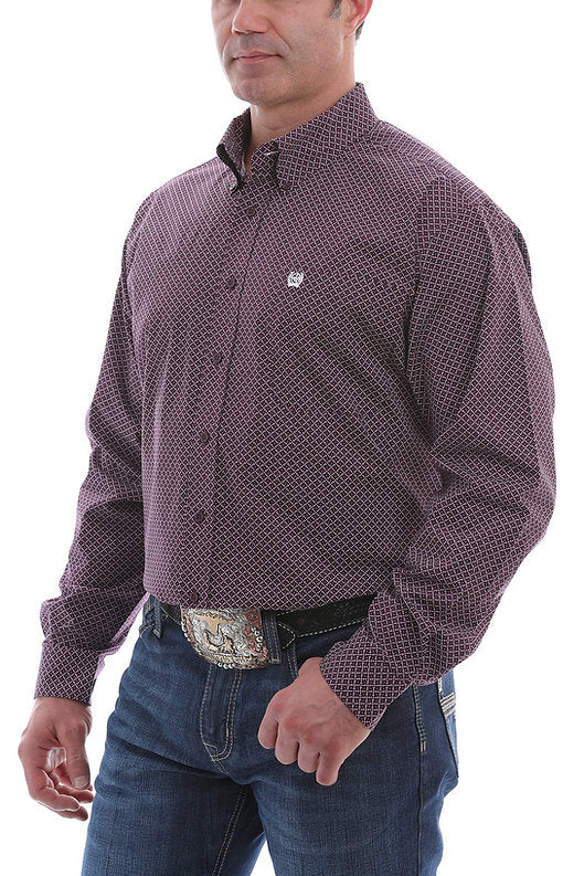 CINCH MENS STRETCH PURPLE GEO PRINT BUTTON DOWN WESTERN SHIRT