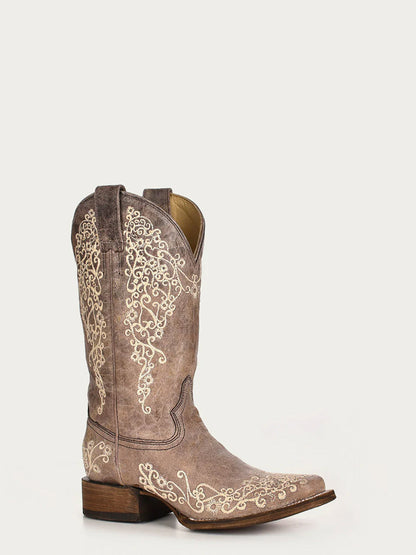 Corral Brown Crater Embroidered Square Toe Western Cowgirl Boots