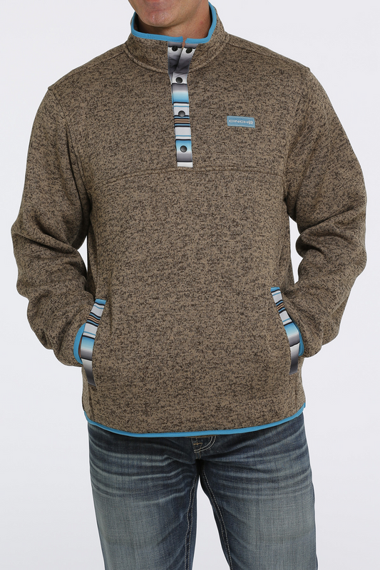 CINCH BROWN FLEECE PULLOVER TEAL - MEN SWEATER