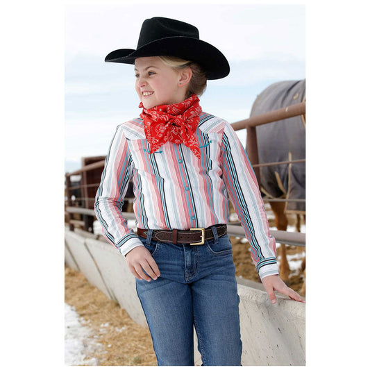 Cruel Girl Girls' Stripe Turquoise Smiley Embroidery Long Sleeve Snap Shirt