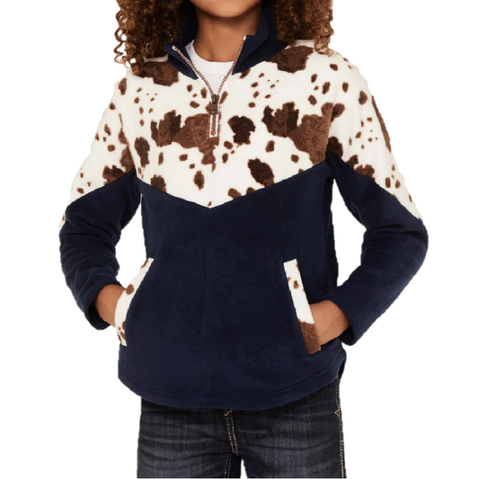 Cruel Denim Girls Cowhide & Navy Fleece Pullover