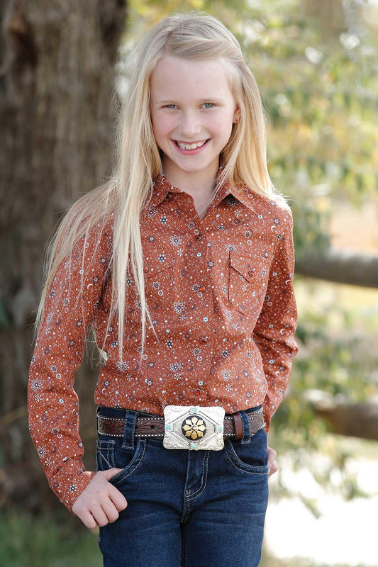 Cruel Girl Girl's Copper Print Snap Up Western Shirt