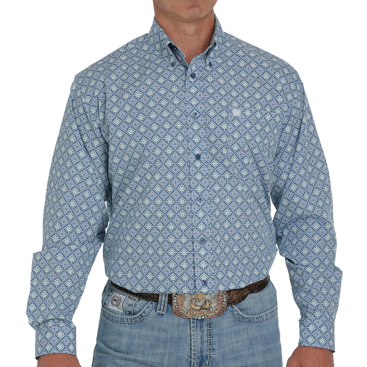 Cinch Men's Button Down Long Sleeve Shirt Blue