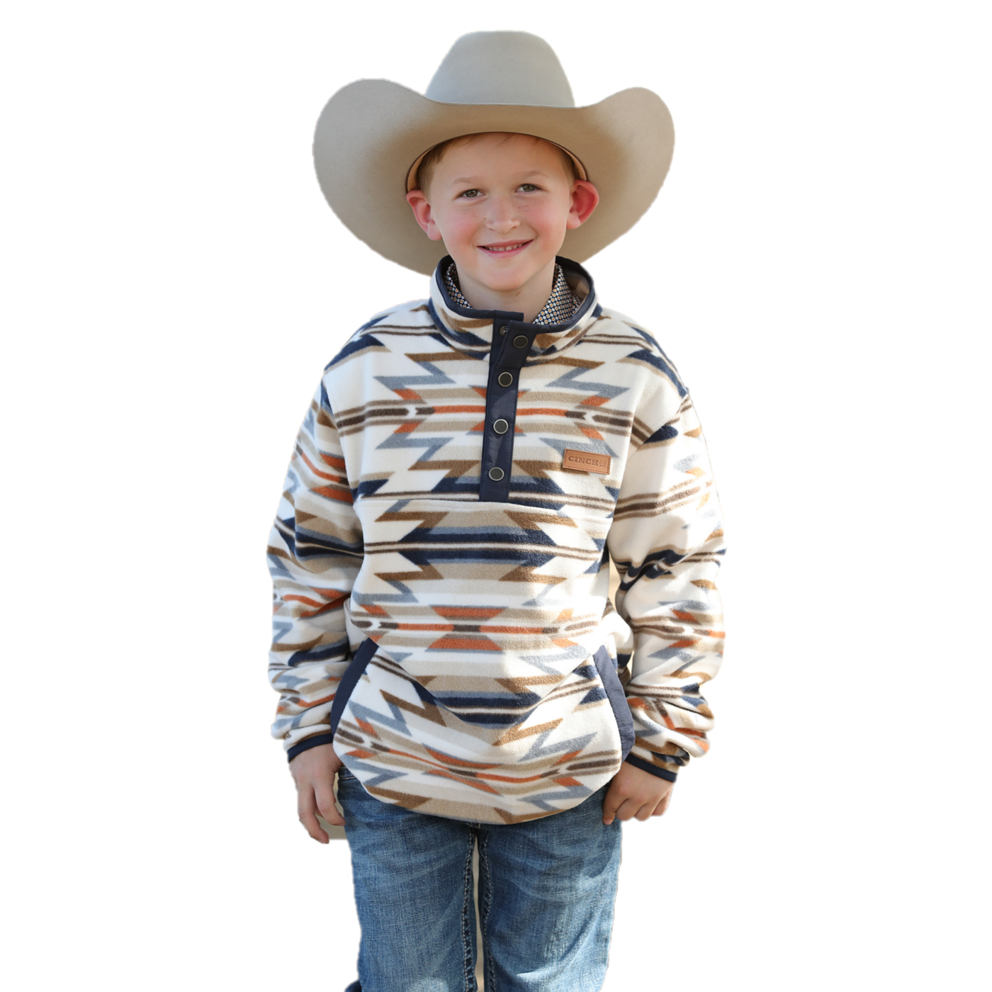 Cinch Youth Boy's Cream Aztec Printed Fleece Pullover