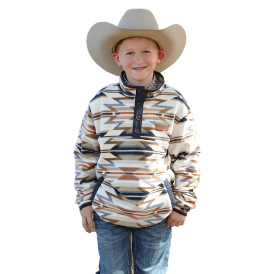 Cinch Youth Boy's Cream Aztec Printed Fleece Pullover