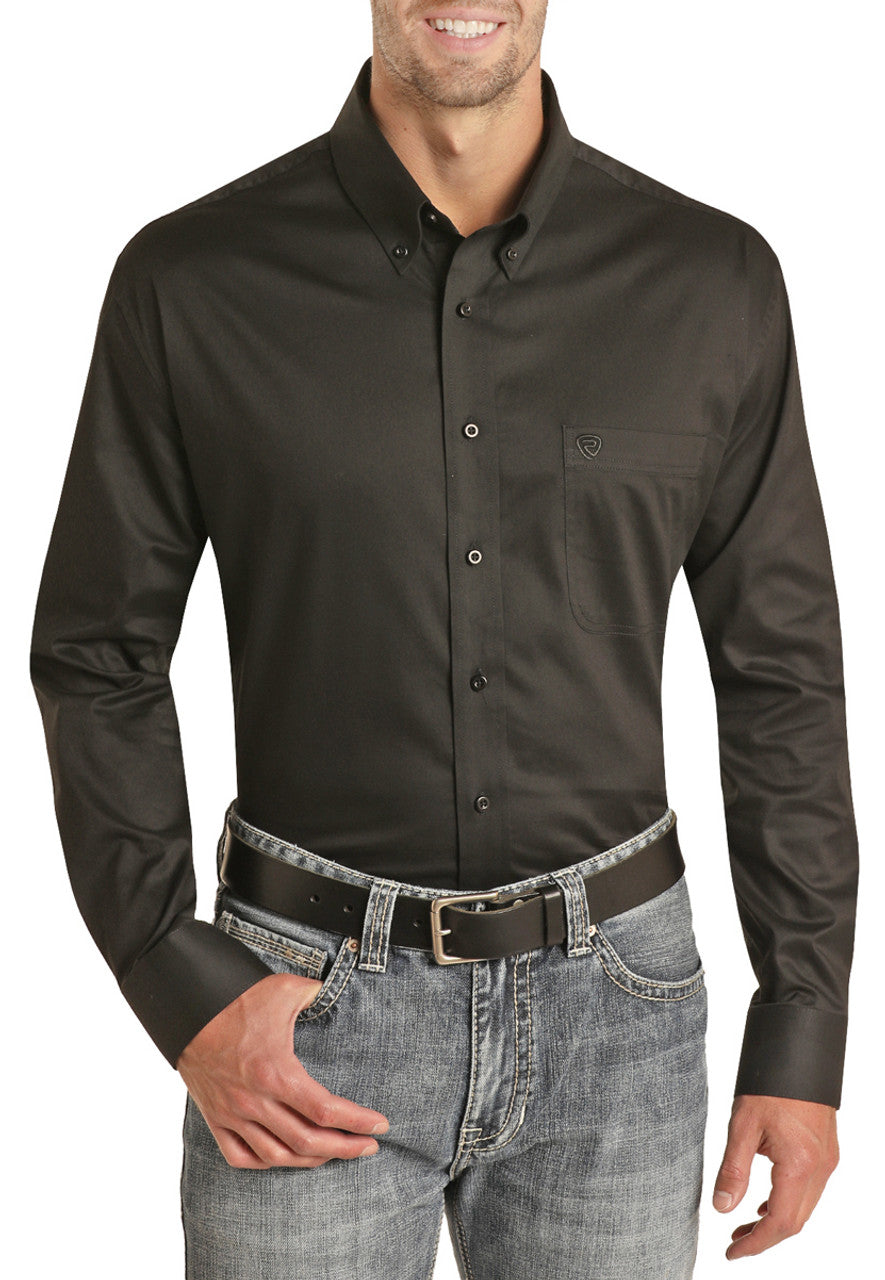 REGULAR FIT LOGO EMBROIDERED LONG SLEEVE BUTTON SHIRT
