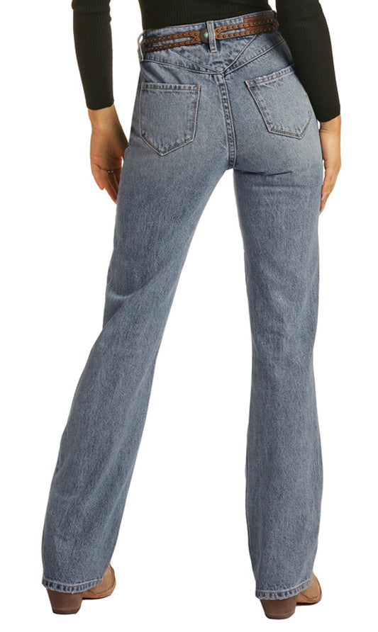 HIGH RISE BACK YOKE DETAIL BOOTCUT JEANS