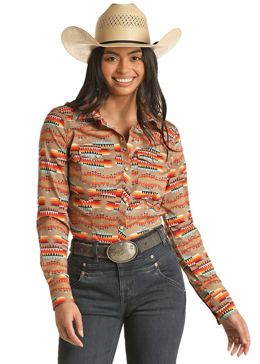 ROCK & ROLL DENIM TAN AZTEC SNAP RRWSOSR0QE