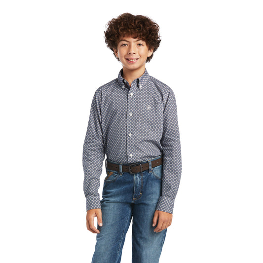 Ariat Boys Bo Classic Fit Carbon Blue Button Down Shirts