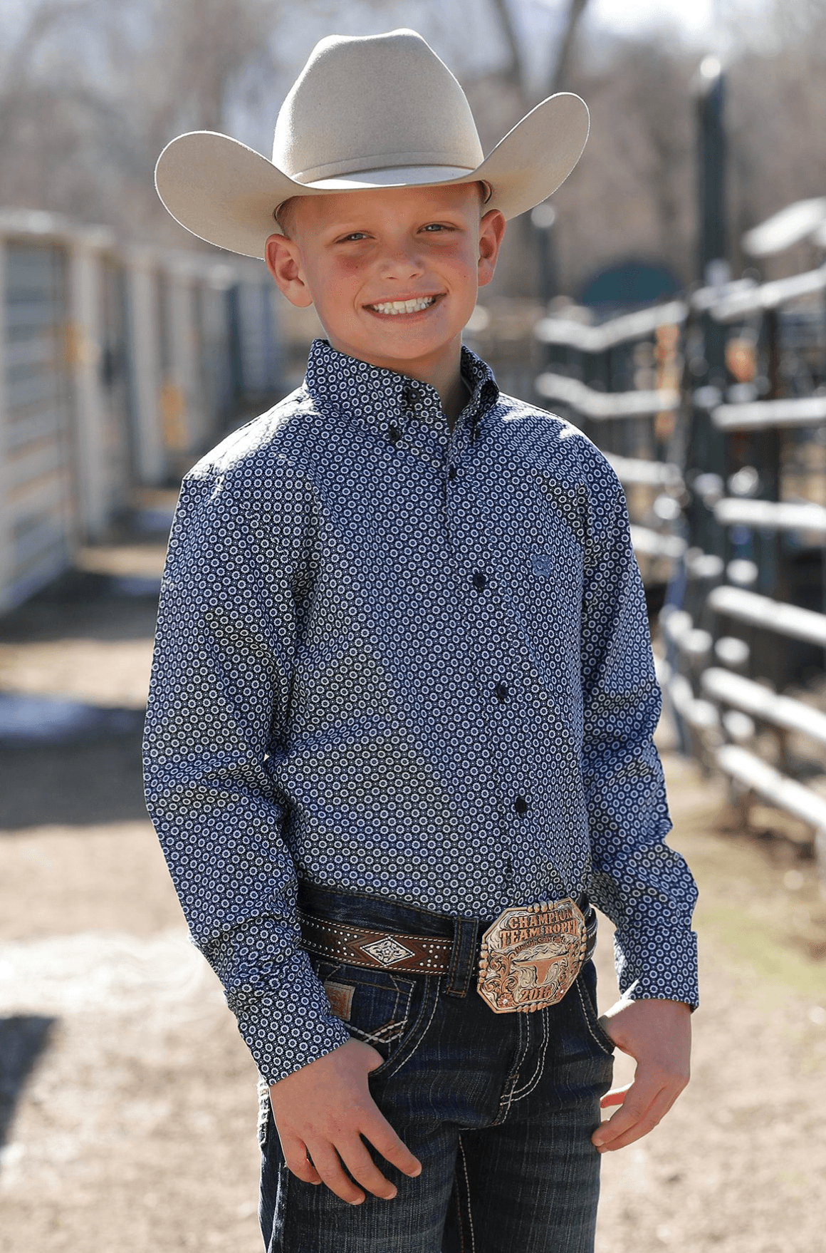 Cinch Boy's Black Geo Print Button Long Sleeve Western Shirt