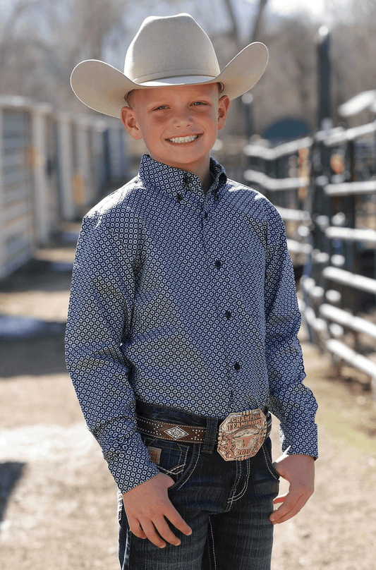 Cinch Boy's Black Geo Print Button Long Sleeve Western Shirt