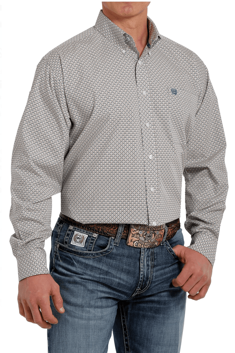 Cinch Men's Khaki Geo Print LS Shirt