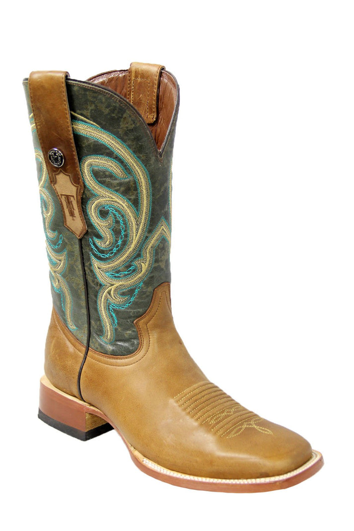 Genuine Leather Arizona Wide Square Toe Boot in Tang