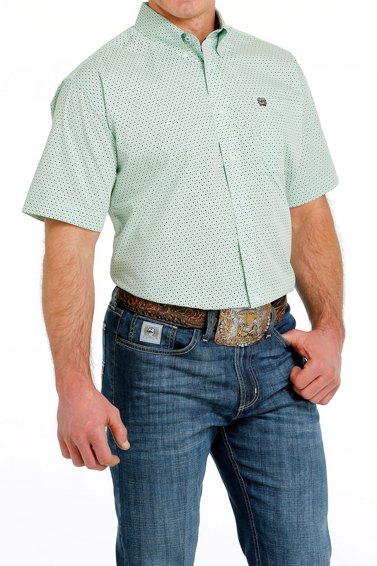 CINCH TEA GREEN GEOMETRIC PRINT - MENS SHIRT