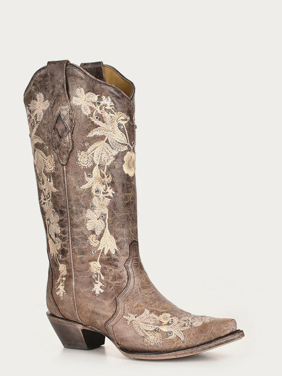 Corral A3572 Tobacco Floral Embroidered Crystal and Stud Boots
