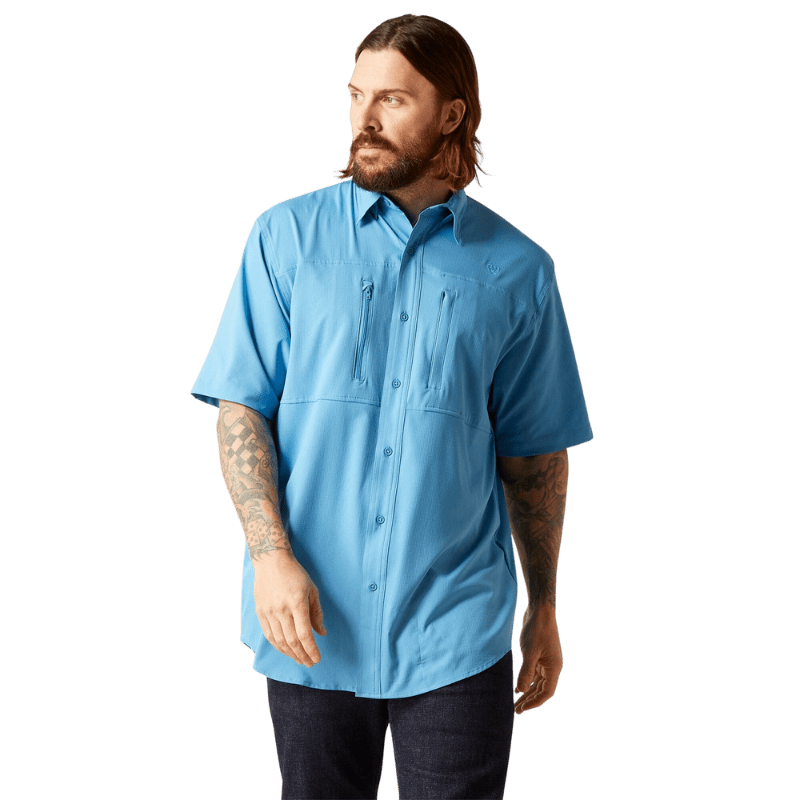 ARIAT MEN'S VENTTEK BLUE CLASSIC FIT SHORT SLEEVE SHIRT
