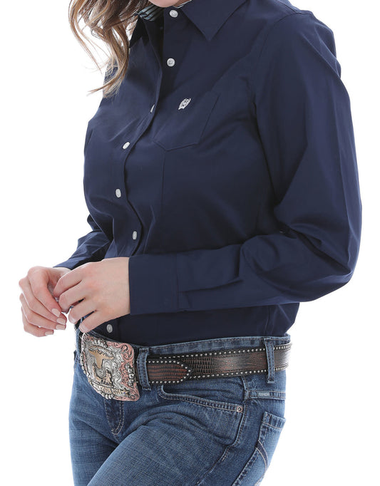 Cinch Womens Solid Navy Button Down Western Shirt