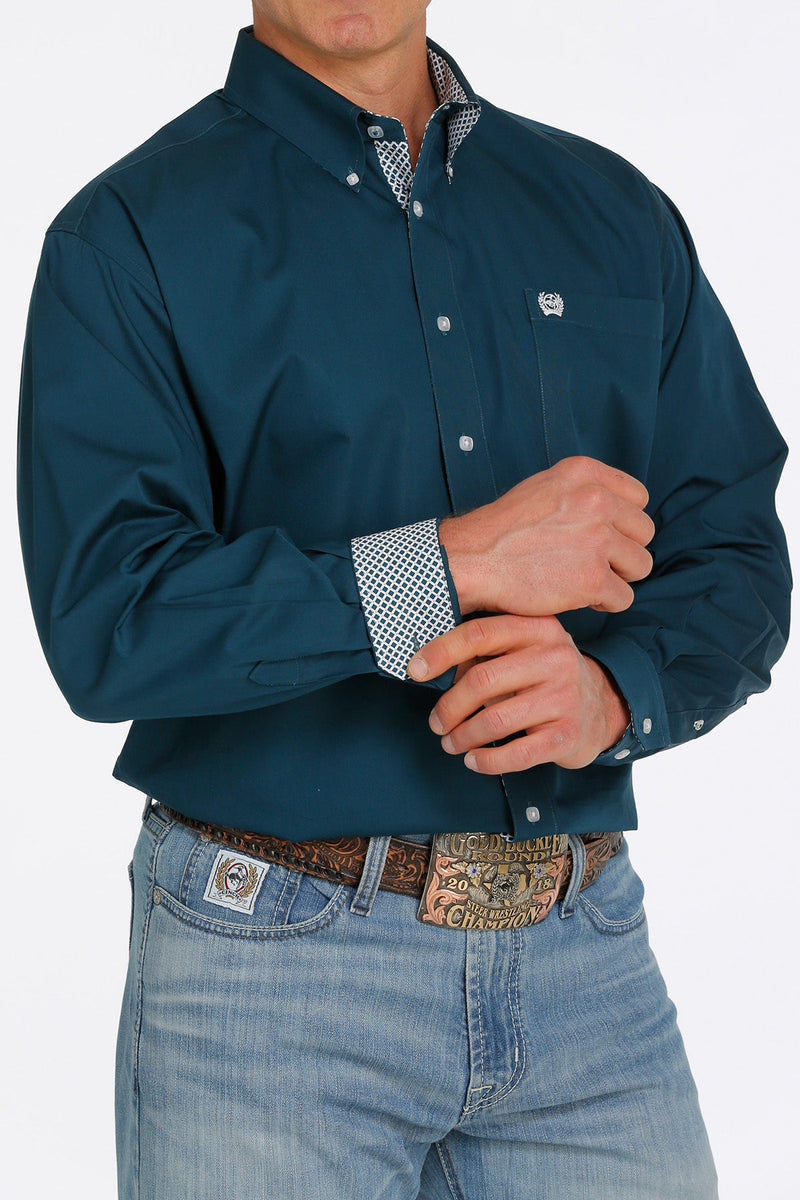 Cinch Mens Long Sleeve Teal Button Down Shirt