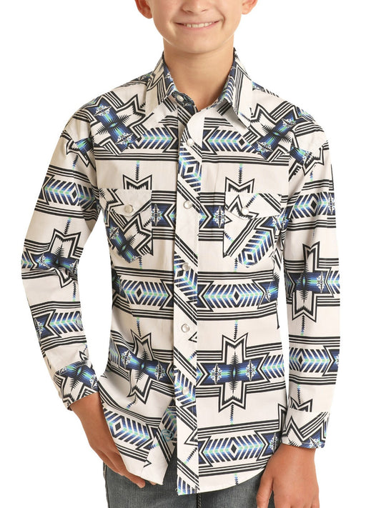 Regular Fit Aztec Print Long Sleeve Snap Shirt