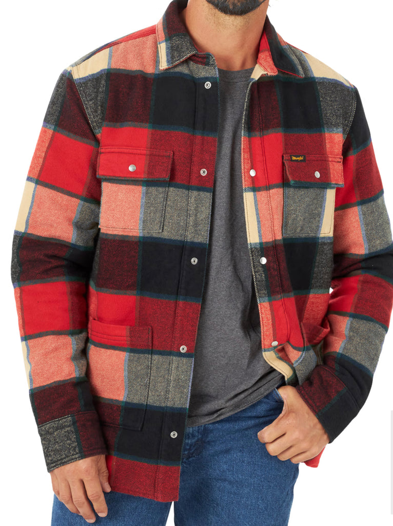 New Wrangler Men's Flannel Shirt Jacket Racing Red
