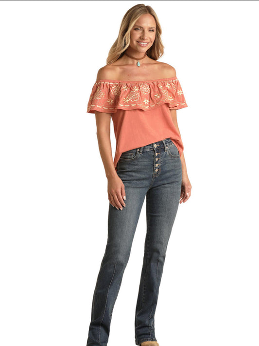 Shirts Women's Embroidered Flounce Top