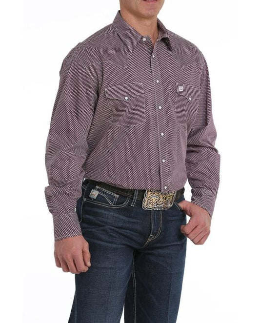MEN'S PURPLE AND CREAM GEOMETRIC PRINT SNAP WESTERN SHIRT