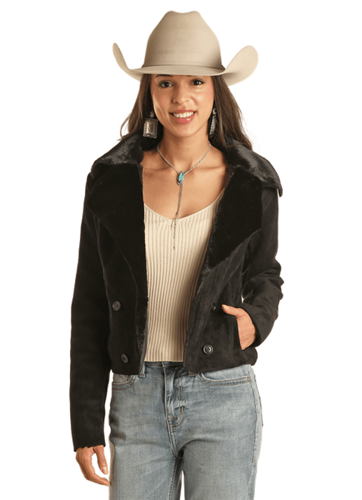 ROCK & ROLL COWGIRL WOMEN'S BLACK FAUX FUR JACKET