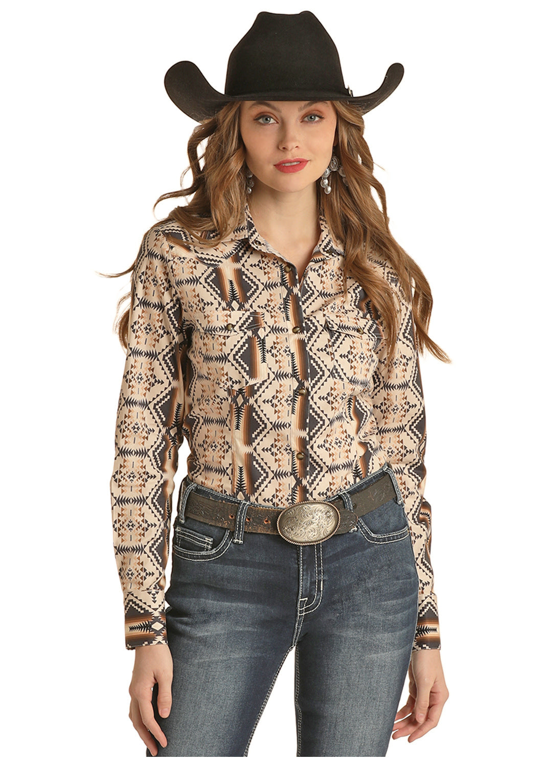 Rock & Roll Ladies Geo Aztec Snap Front Shirt