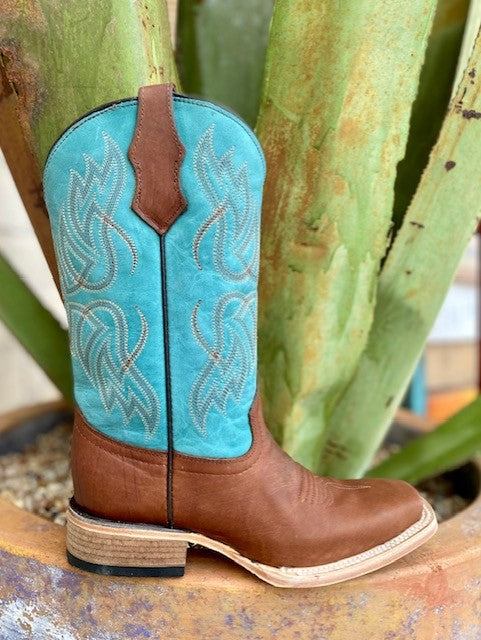 Circle G by Corral Teen Brown/Turquoise Embroidery Shaft Square Toe Boots J7106