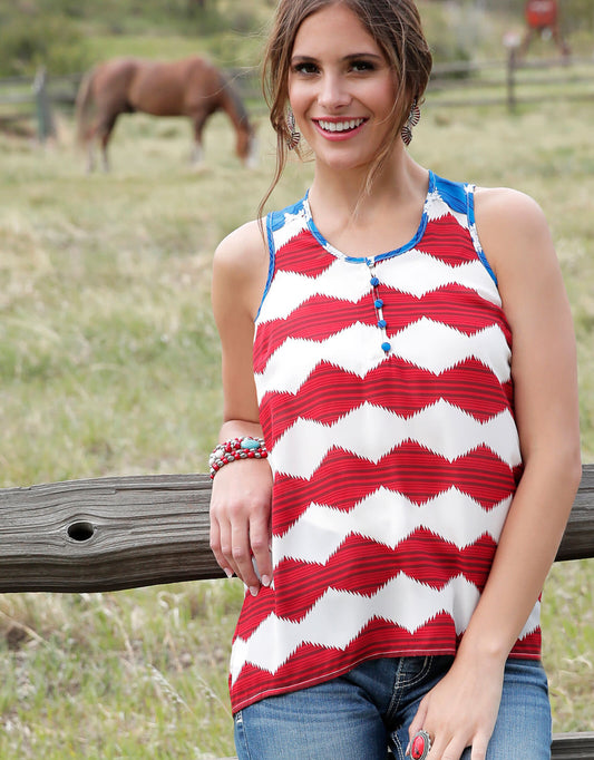 Womens Cruel Denim Red White Blue Western Tank Top